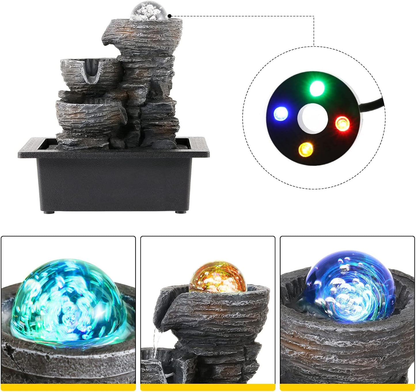 Dyna-Living Water Fountains Indoor Tabletop Fountain with Pump Waterfall Fountain Indoor Coloured LED Lights Desk Water Fountains for Home Office Decor Style 1-VerdiqueGarden