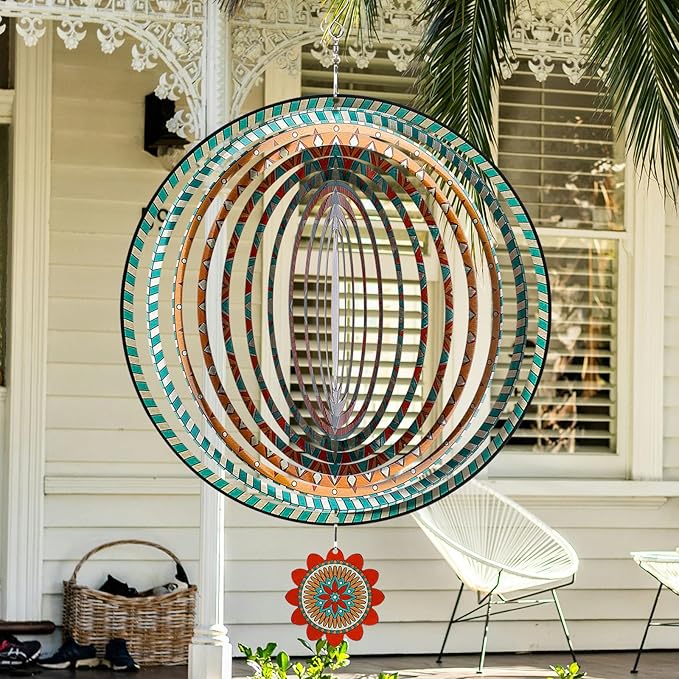 TUOKING Mandala Wind Spinners Outdoor Metal 3D Hanging Art Wind Spinner 12 Inch Stainless Steel for Yard and Garden Decoration Worth Gift for Women-VerdiqueGarden
