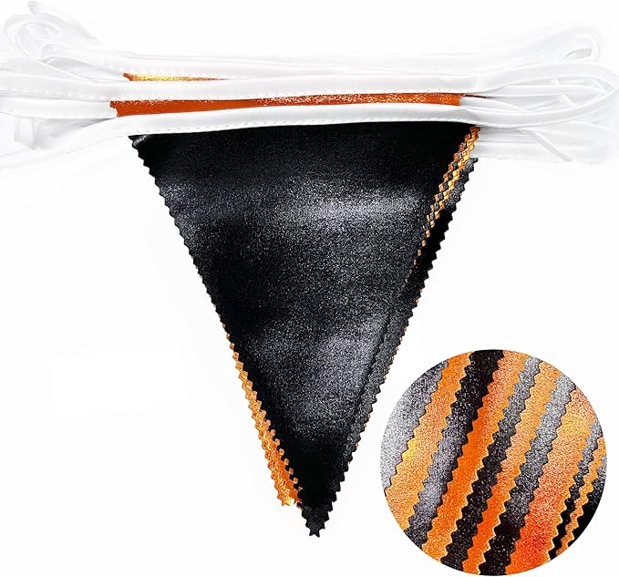 Black Orange Party Decoration Metallic Fabric Triangle Pennant Banner Flag Bunting Garland for Graduation Halloween Fall Autumn Thanksgiving Birthday Wedding Baby Shower Bridal Shower Party Supplies-VerdiqueGarden