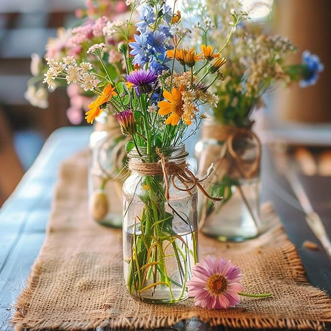 Vintage Glass Flower Vase，6 Pack FarmhouseTransparent White Glass Centerpiece Vases Mason Jars for Weddings, Parties & Home Decor Bulk (6, Transparent)-VerdiqueGarden