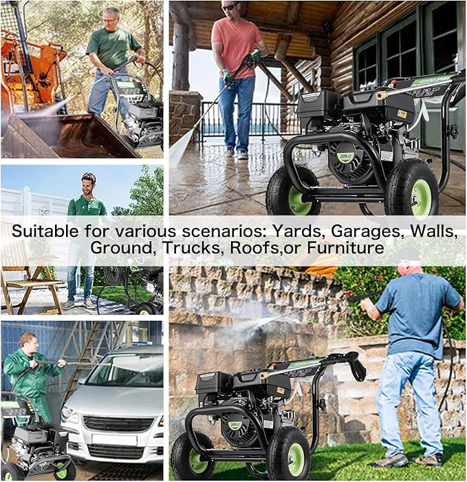 Gas Pressure Washer, 4200 PSI and 4.0 Max GPM Commercial Gas Power Washer, Spray Gun and Wand, 5 Nozzle Set, for Cars/Fences/Driveways/Homes/Patios/Furniture-VerdiqueGarden