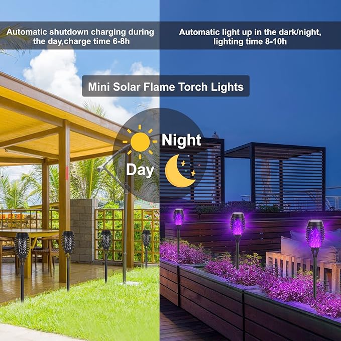 Solar Lights Outdoor, 8Pack Solar Torch Light with Flickering Flame for Garden Decor, Waterproof Outdoor Lighting Landscape, LED Flame Torches for Outside Patio Pathway Yard Decorations-VerdiqueGarden