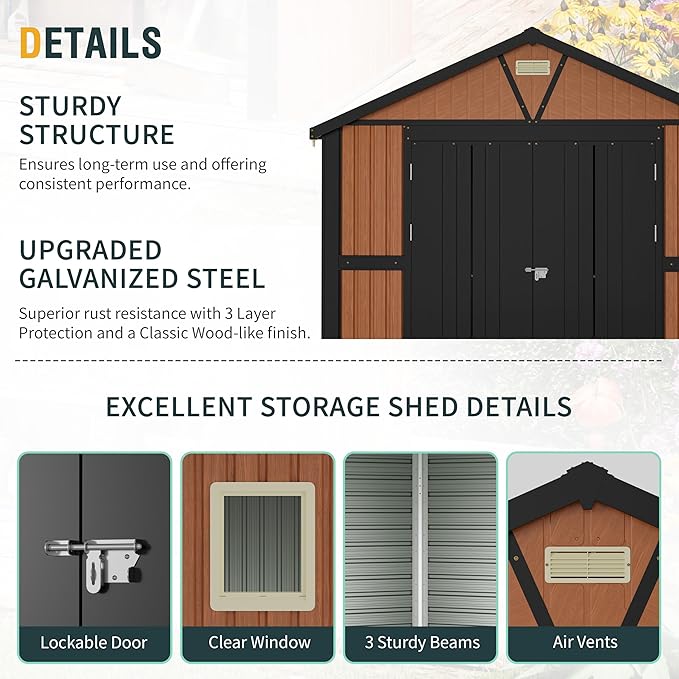 10x12 Ft Outdoor Storage Shed, Extra Large Metal Shed with Lockable Doors, 2 Windows, Outside Steel Tiny House Ideal for Garden, Backyard, Patio Utility, Tool Storage, Chicken Coops-VerdiqueGarden