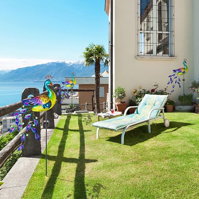 DREAMSOUL Solar Garden Lights Outdoor, Metal Peacock Decor Solar Lights Garden Stakes with Led String Lights, Waterproof Crackle Glass Ball Landscape Path Light for Lawn Patio-VerdiqueGarden