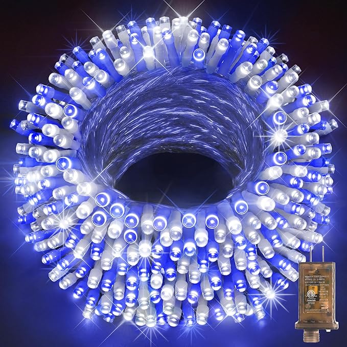 KNONEW 600ft 1500 LED Christmas String Lights Outdoor 8 Modes & Timer Fairy Light Plug in Waterproof for Xmas Yard Tree Wedding Party Holiday Decorations (Blue and White)-VerdiqueGarden