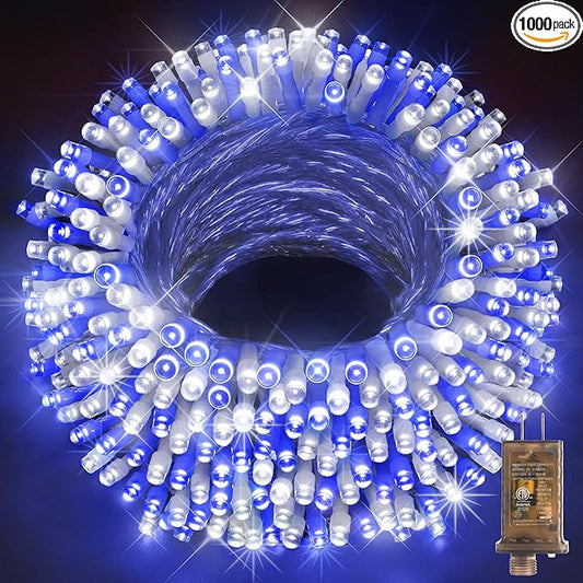 KNONEW 403FT 1000 LED Christmas Lights Outdoor String Light with 8 Modes and Timer Memory Waterproof Fairy Lights Decorations for Xmas Tree Yard Wedding Backdrop Decor(Blue and White)-VerdiqueGarden