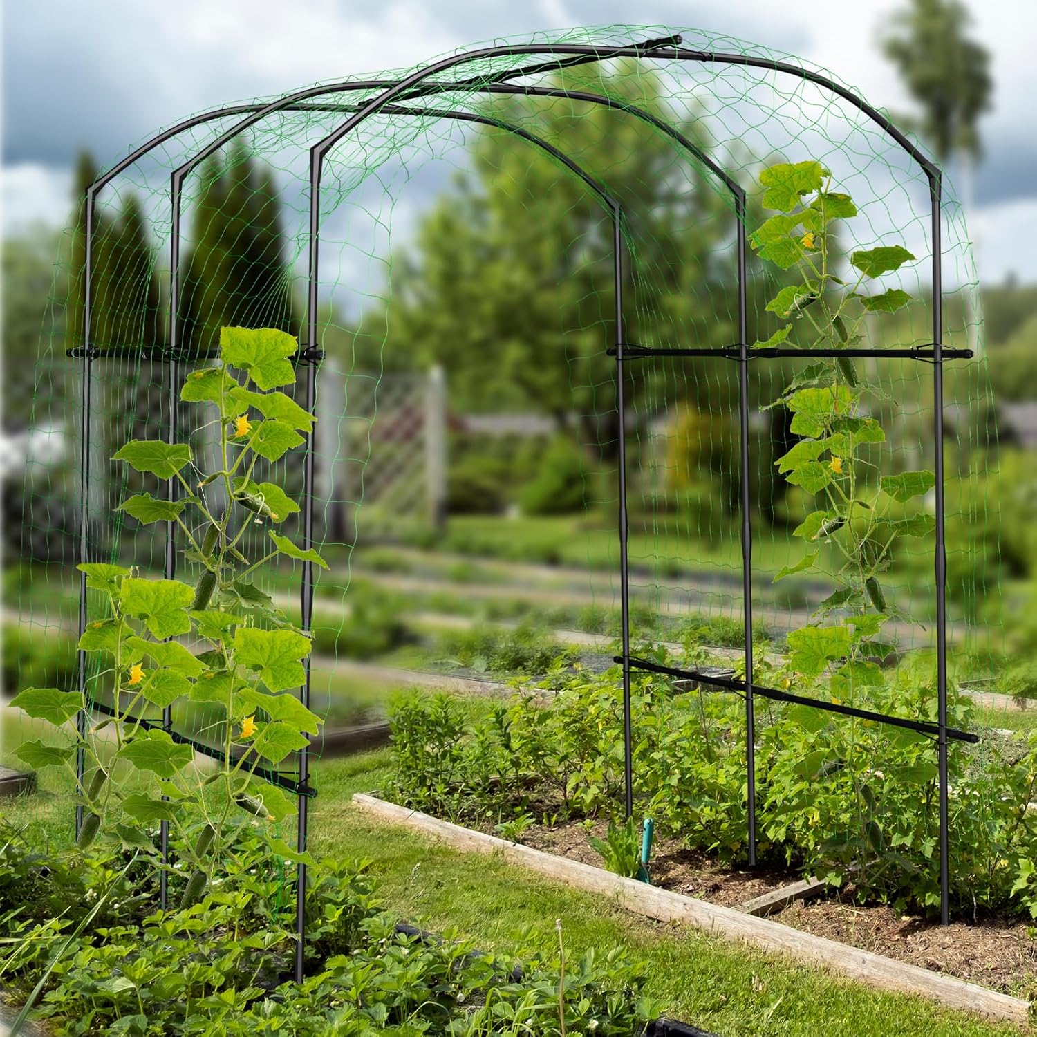 DoCred Tall Garden Arch Trellis for Climbing Plants, 87in Tall Metal Plant Support Trellis Archway for Climbing Vine Vegetable/Fruit/Flower Outdoor Yard Lawn Garden Arch Tunnel Trellis-VerdiqueGarden