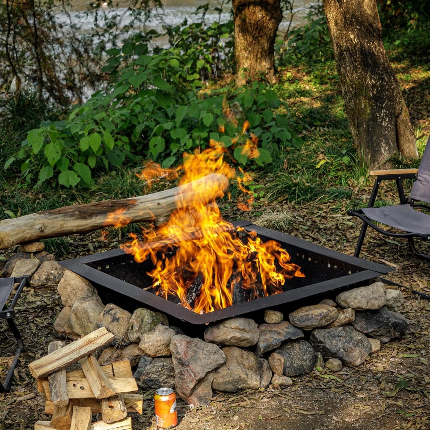 36 inch Square Fire Pit Ring, Heavy Duty Firepit Ring, DIY Campfire Insert Above or In-Ground, for Outdoor, Camping, and Bonfires-VerdiqueGarden