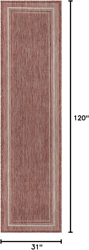 Unique Loom Outdoor Border Collection Area Rug - Soft Border (2' 7" x 10' Runner, Rust Red/ Ivory)-VerdiqueGarden