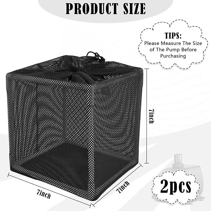 2 PCS Pond Pump Filter Bag, 7 Inch Pond Filter Box with Drawstring, Anti-Clogging Pump Barrier Bag Pump Mesh Bag for Outdoor Water Ponds Filters Pond Biological Filters-VerdiqueGarden