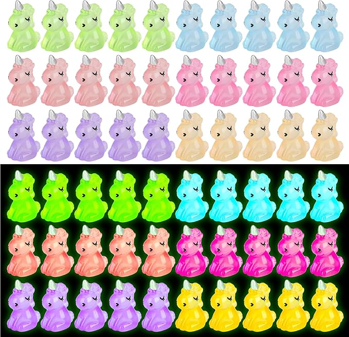 100 PCS Mini Resin Unicorn Luminous Tiny Unicorn Miniature Figurines Glow in The Dark Mini Resin Animals Suitable for DIY Cake Ornaments Crafts Moss Landscape Decoration-VerdiqueGarden