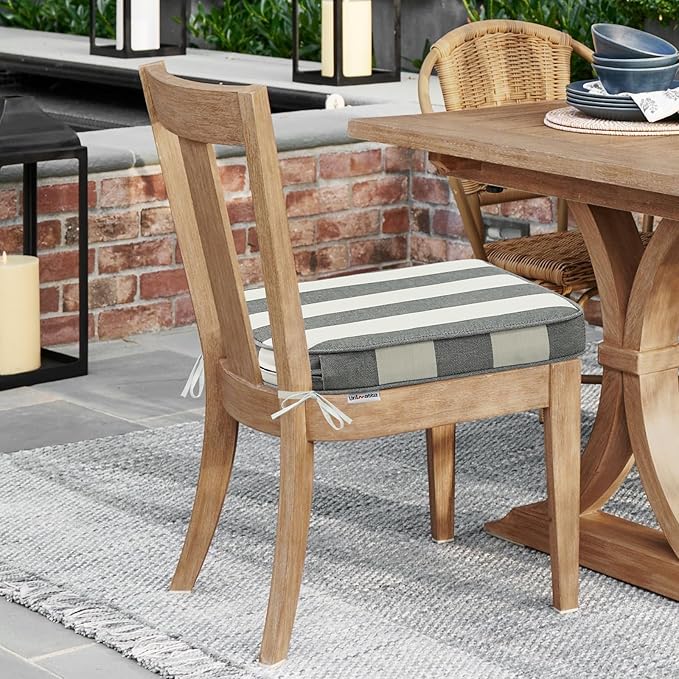 Round Corner Seat Cushions, 17" x 16" x 2", Set of 4, Indoor Outdoor Water Repellent Universal Chair Pads with Ties for Patio Furniture, Garden Deck Dining Chairs, Gray Stripe-VerdiqueGarden