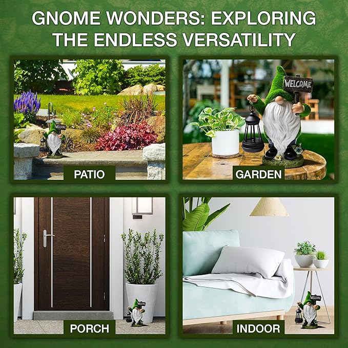 Garden Gnome Statue with Lantern - 11'' Spring Garden Gnomes Outdoor Christmas Decorations w/ Solar Light - Yard Gnomes Decorations - Vintage Solar Gnome, Housewarming Gifts for Women & Men-VerdiqueGarden