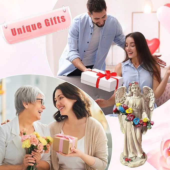 Angel Statues for Garden, Solar Angels for Outside, Angels Sculpture Holding Wreath for Outdoor Patio Lawn Balcony Ornament Gifts for Women/Mom/Grandma-VerdiqueGarden