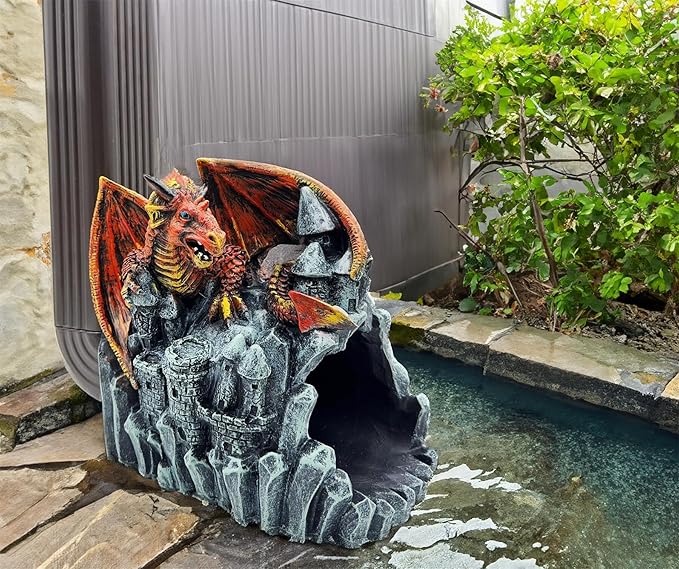 Dragon Statue Gutter Downspout Extender,Garden Outdoor Decor Sculpture,Gutter Diverter Rain, Splash Block,Eco-Friendly Resin, Decorative Gutter Extension Downspout, Ideal for 3"x4" Downspouts-VerdiqueGarden