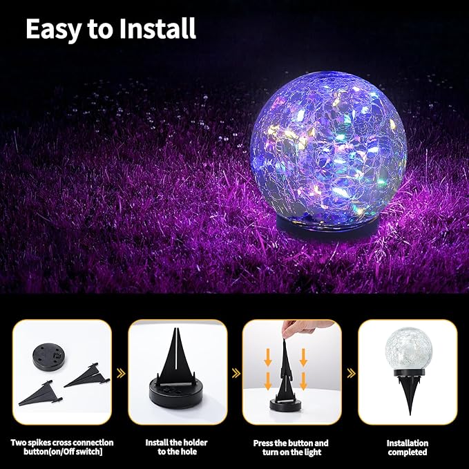 Solar Globe Lights Outdoor Waterproof-Solar Balls Garden-Cracked Glass Ball Solar Lights Outdoor-Solar Orbs Outside-Outdoor Decorations Patio & Yard Lawn Backyard Decor (GUO-XBQ-4-4-4)-VerdiqueGarden