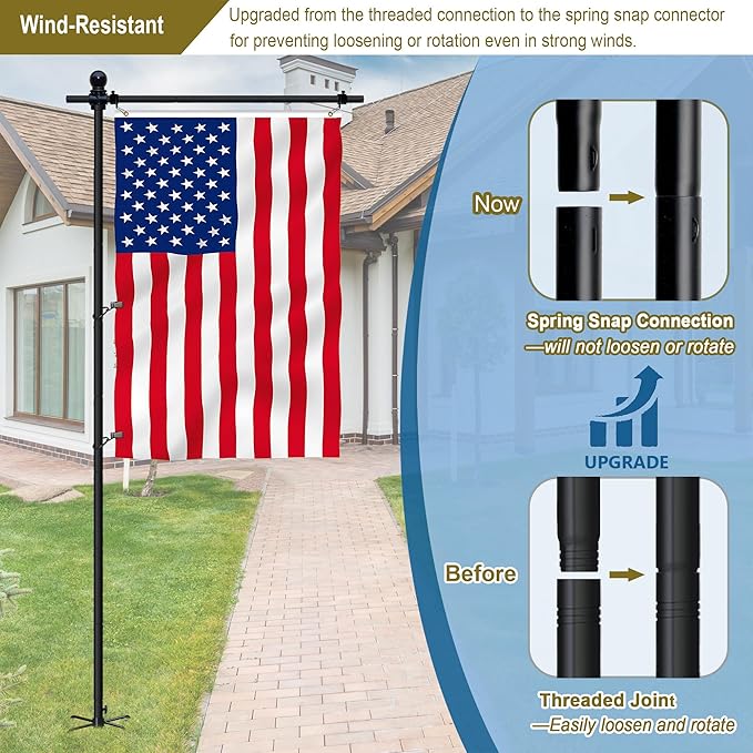 10FT Flag Pole Stand for Garden – Adjustable Outdoor Flagpole with 5-Prong Base, Freestanding Aluminum Banner Holder for 3x5ft & 28"x40" Flags – Wind-Resistant & Lightweight – Black-VerdiqueGarden