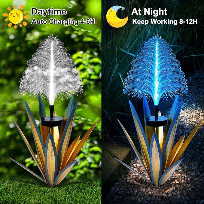 Homight Metal Outdoor Decoration Gift Christmas Decorations Outdoor Metal Agave Yard Art Garden Lights Solar Outdoor, 7 Color Changing Garden Yard Pathway Xmas Decor Waterproof (2 pcs Blue)-VerdiqueGarden