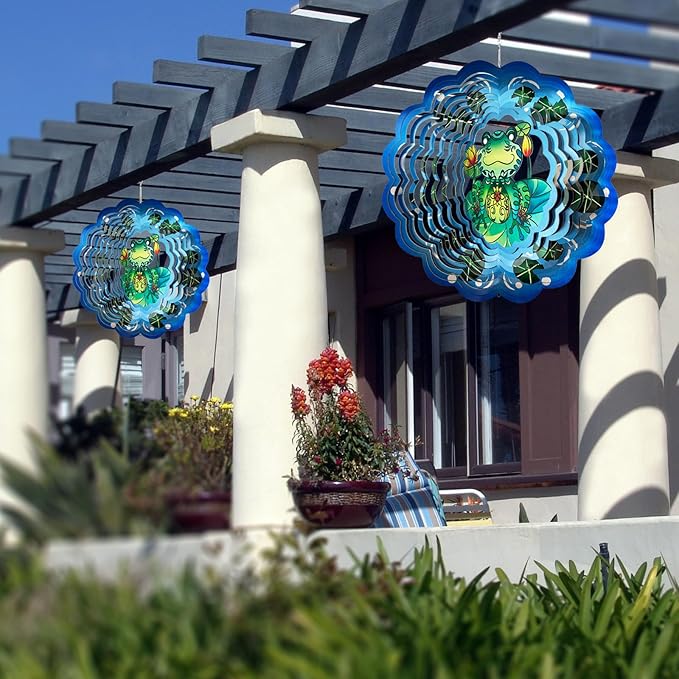 Frog Wind Spinners 3D Hanging Wind Spinner Frog Ornament Gifts for Women Mom Grandma,12inch Metal Wind Kinetic Sculpture for Outdoor&Indoor Decor, Yard Art, Garden Decoration-VerdiqueGarden