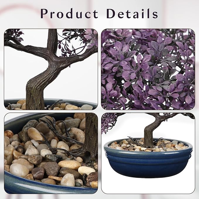 Artificial Bonsai Tree Juniper Faux Plants Indoor Fake Plants Decor with Blue Ceramic Pots for Home Table Office Desk Bathroom Shelf Bedroom Living Room Farmhouse Decorations-VerdiqueGarden