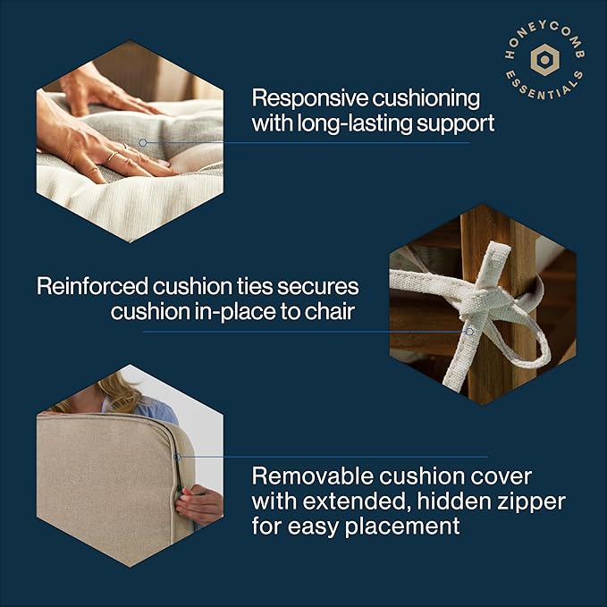 Honeycomb Outdoor Essentials Set of 2 Tufted Seat Pads, 19 x 18, Hampton Texture Hunter Dining Chair Cushions for Patio Furniture-VerdiqueGarden