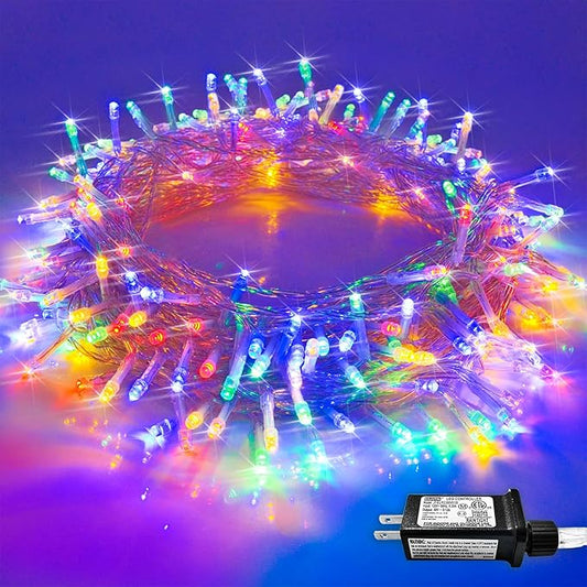 JMEXSUSS Connectable 100 LED Multicolor Christmas Lights for Tree, 8 Modes Indoor Outdoor Clear Wire, 33ft Colorful Plug-in for Christmas Tree Bedroom-VerdiqueGarden