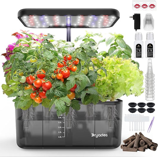 Hydroponics Growing System Indoor Garden, 8 Pods Indoor Herb Garden Kit Countertop with LED Grow Light Quiet Smart Water Pump for Home Kitchen Office, Gift Ideas for Women Men-VerdiqueGarden