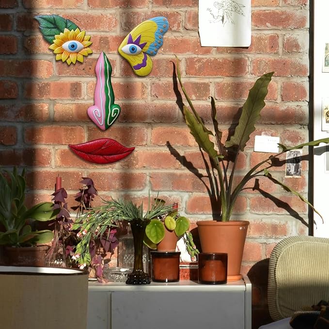 Tree Faces Decor Outdoor,Funny Tree Faces Sculpture,Colorful Fence Decorations Outdoor,Suitable for Yard and Garden Art Décor(1pcs,Colorful Butterfly)-VerdiqueGarden