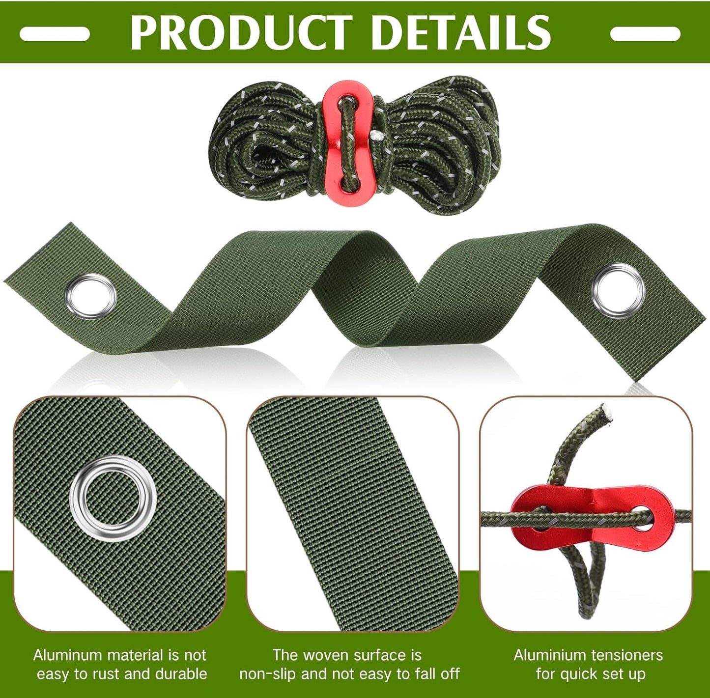 Sintuff 9 Set Heavy Duty Tree Stake Kit 15.75 Inches/ 40 cm Tree Straps for Staking and 13.12 ft/ 4 m Dock Lines Rope for Support Anchoring Home Leaning Plant Straightening Garden Tent (Army Green)-VerdiqueGarden