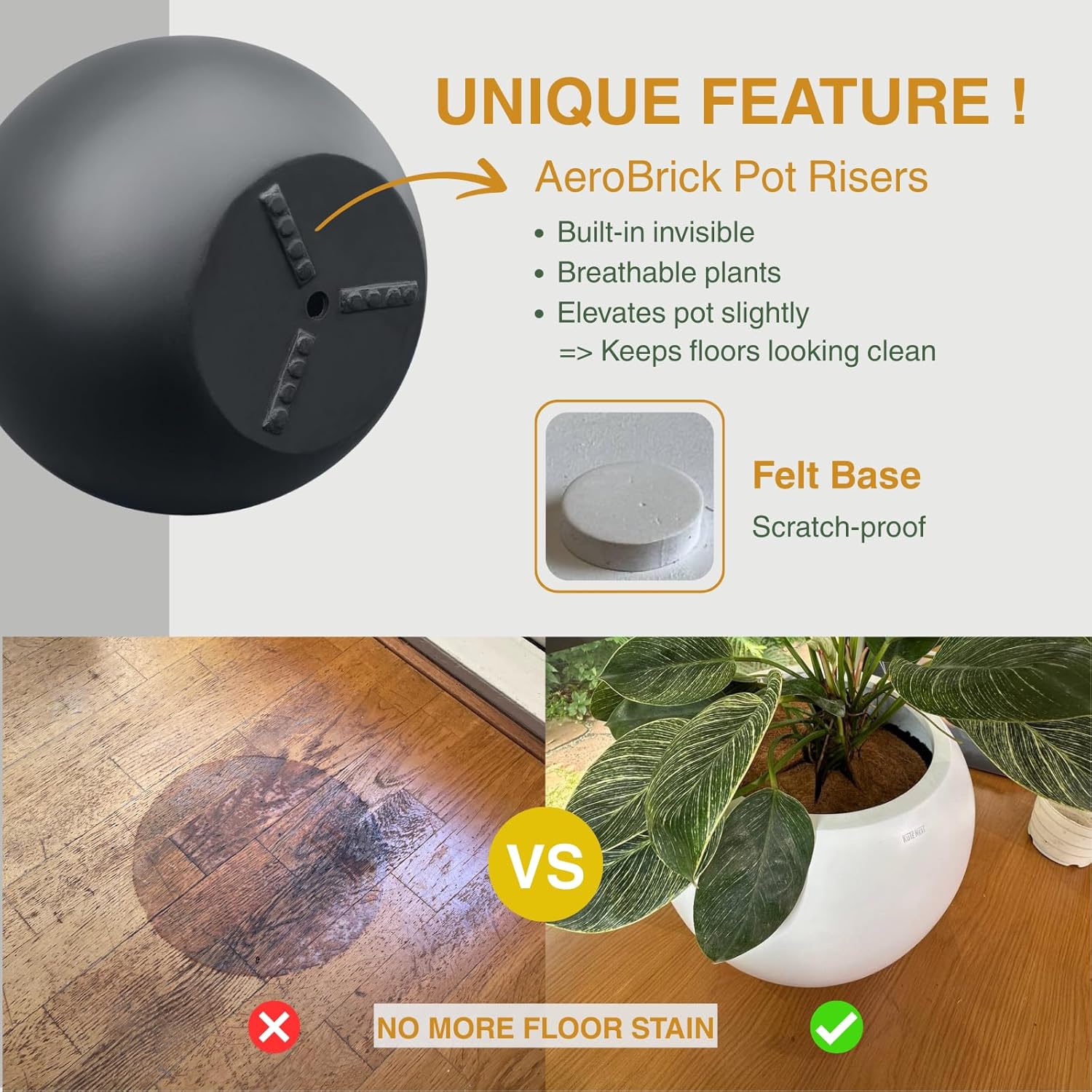 16" H x 20" D Globo Fiberstone Round Planter with Drainage Hole, Weather Resistant, Smooth Finish, Planters for Indoor Plants & Outdoor, 2 Extra Coco Mats (Black, 13.5" Pot Opening)-VerdiqueGarden