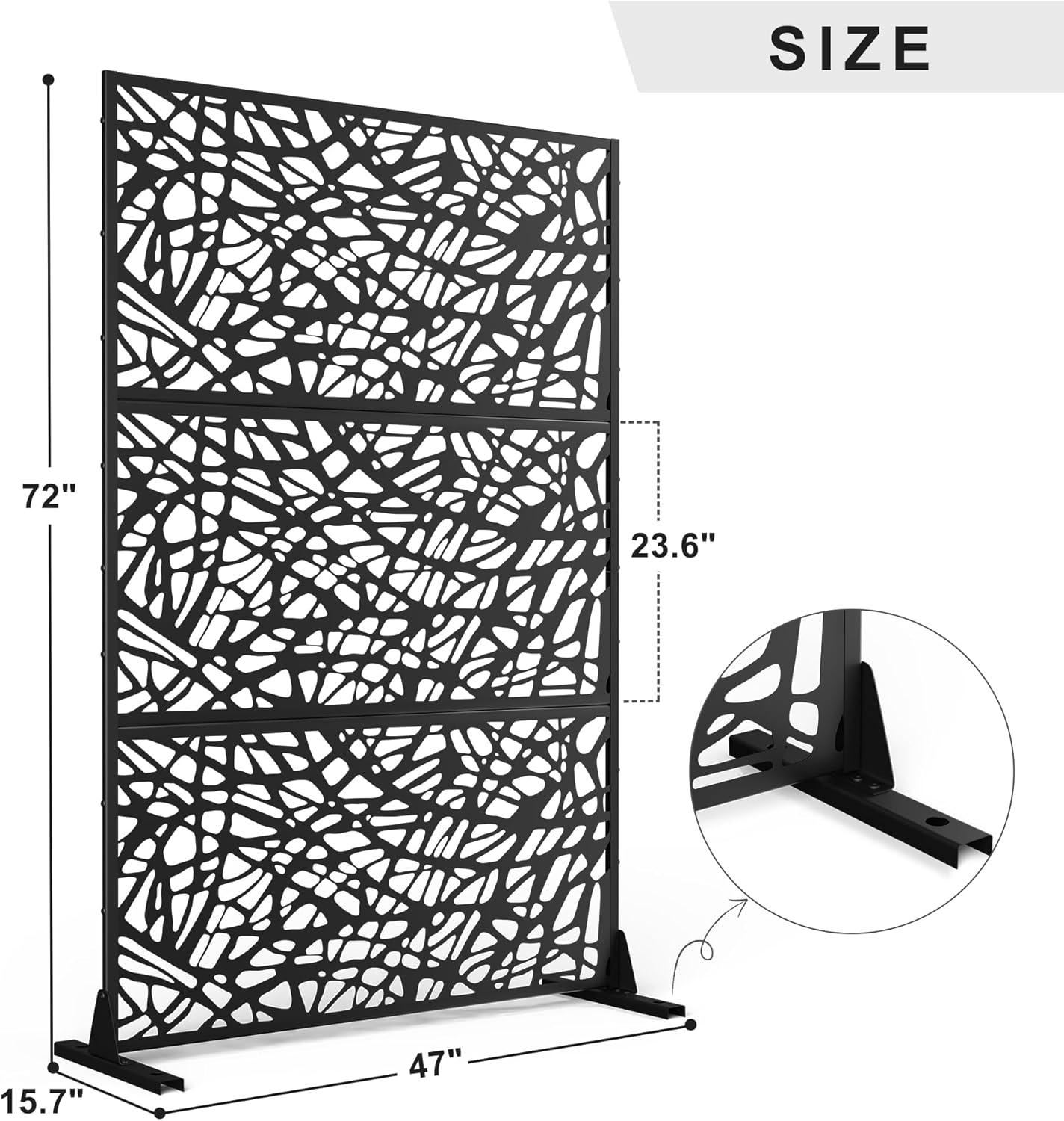 Metal Privacy Screen Outdoor 72" H×47" W,Freestanding Decorative Privacy Screen for Balcony Yard&Garden,Privacy Fence-Black&Net-VerdiqueGarden