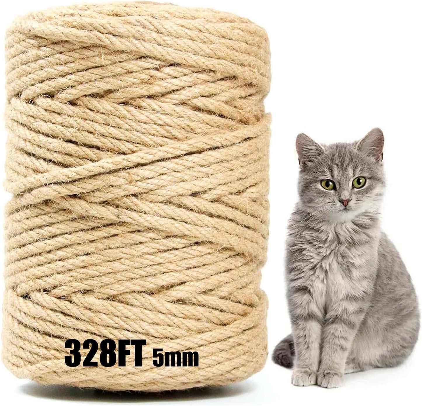 Jute Twine String 5mm x 328FT – Extra Long Natural Twine for Garden, Crafts, Bundling, Packaging & Cat Post Repair-VerdiqueGarden