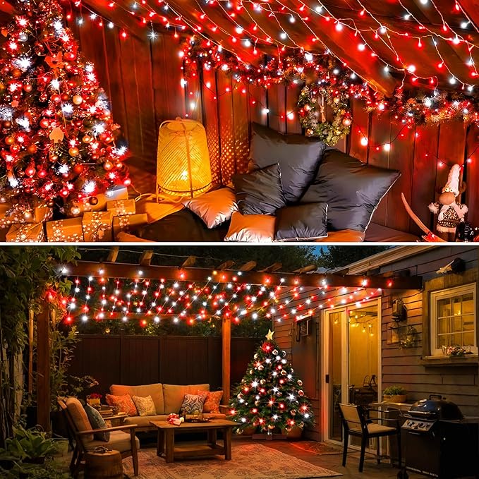 KNONEW 403ft 1000 LED Christmas String Lights Outdoor 8 Modes & Timer Fairy Light Plug in Waterproof for Xmas Yard Tree Wedding Party Holiday Decorations (Red and White)-VerdiqueGarden