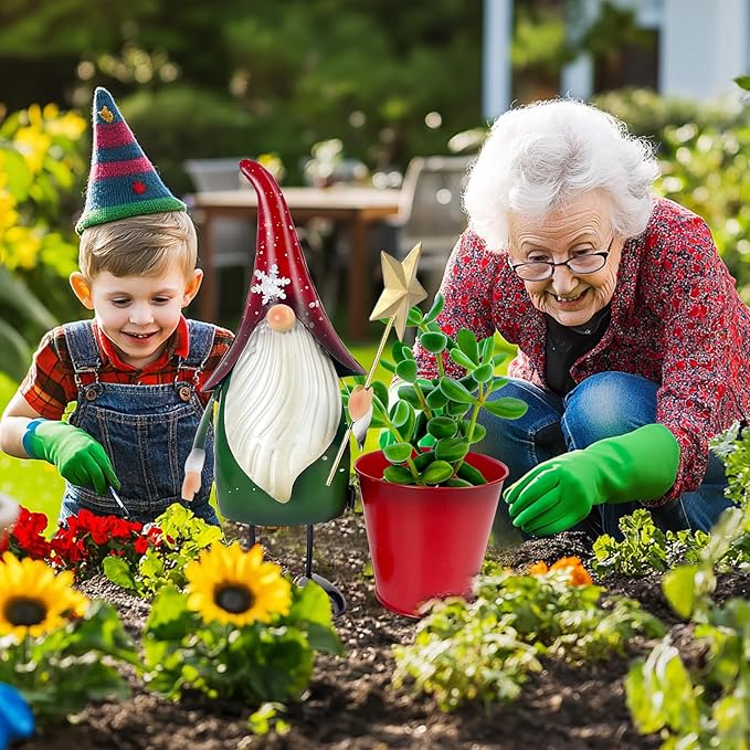 HONGLAND Outdoor Decorations Metal Gnome Yard Art Garden Gnomes Statue 13 Inch Santa Figurine, Succulent Flower Pot, Fun Metal Planter-VerdiqueGarden