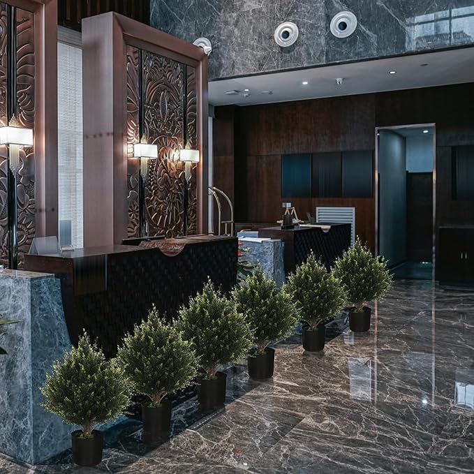 19” Artificial Cedar Outdoor Artificial Shrub Sunlight Resistant Leafy Potted Plant for Indoor Porch of Home and Office Artificial Outdoor Tree Topiary Trees-VerdiqueGarden