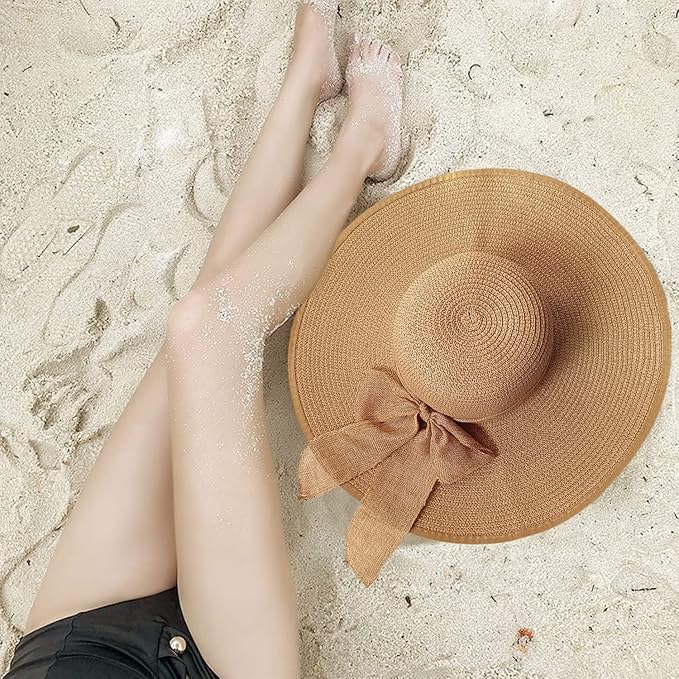Floppy Big Beach Straw Hats for Women Foldable Summer Wide Brim Packable Sun Hat Womens Travel Straw Fedora Hat-VerdiqueGarden