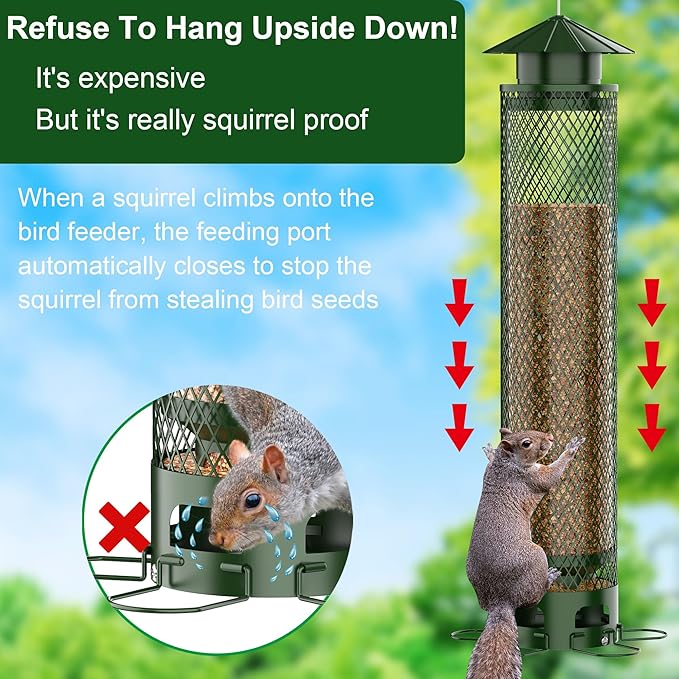 Lager Bird Feeder,Metal Squirrel Proof Bird Feeders for Outdoors Hanging 6.5LB Capacity,Easily Beat Squirrels,Attracting Finch,Cardinal,Chickadee-VerdiqueGarden