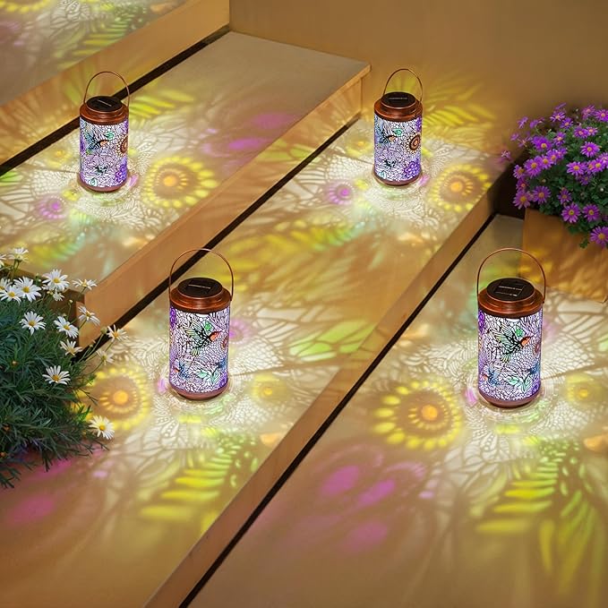 2Pack Solar Lanterns Outdoor Waterproof Hummingbird Gardening Gifts for Women, Multicolor Solar Lights Patio Lantern for Backyard Garden Decor, Porch, Outside, Mothers' Day Gifts for Mom Grandma-VerdiqueGarden