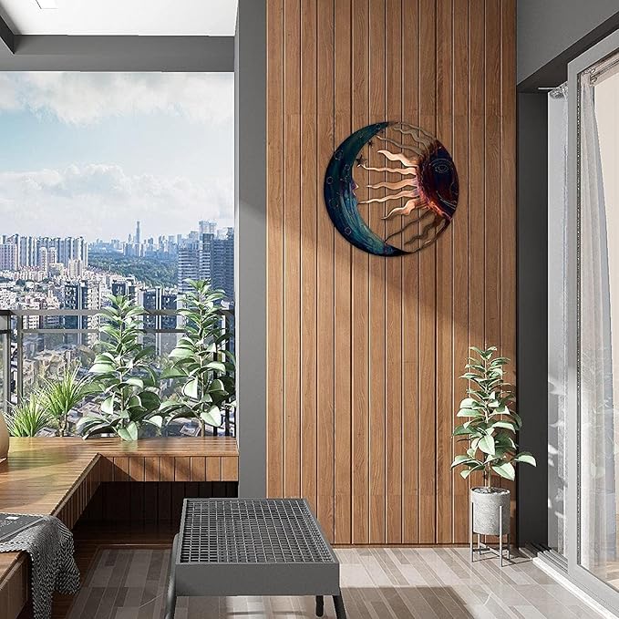 Jannity Metal Sun Wall Decor,11.02 Inches Large Metal Wall Art with Sun Moon Stars Retro Moon Sun Wall Decoration Hanging for Indoor Outdoor Patio Yard Home Garden-VerdiqueGarden