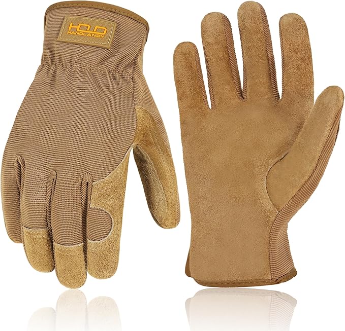 HANDLANDY Leather Work Gloves for Men & Women, Reinforced Durable Garden Gloves, Cowhide Working Glove for Gardening-VerdiqueGarden
