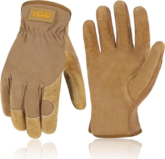 HANDLANDY Leather Work Gloves for Men & Women, Reinforced Durable Garden Gloves, Cowhide Working Glove for Gardening-VerdiqueGarden