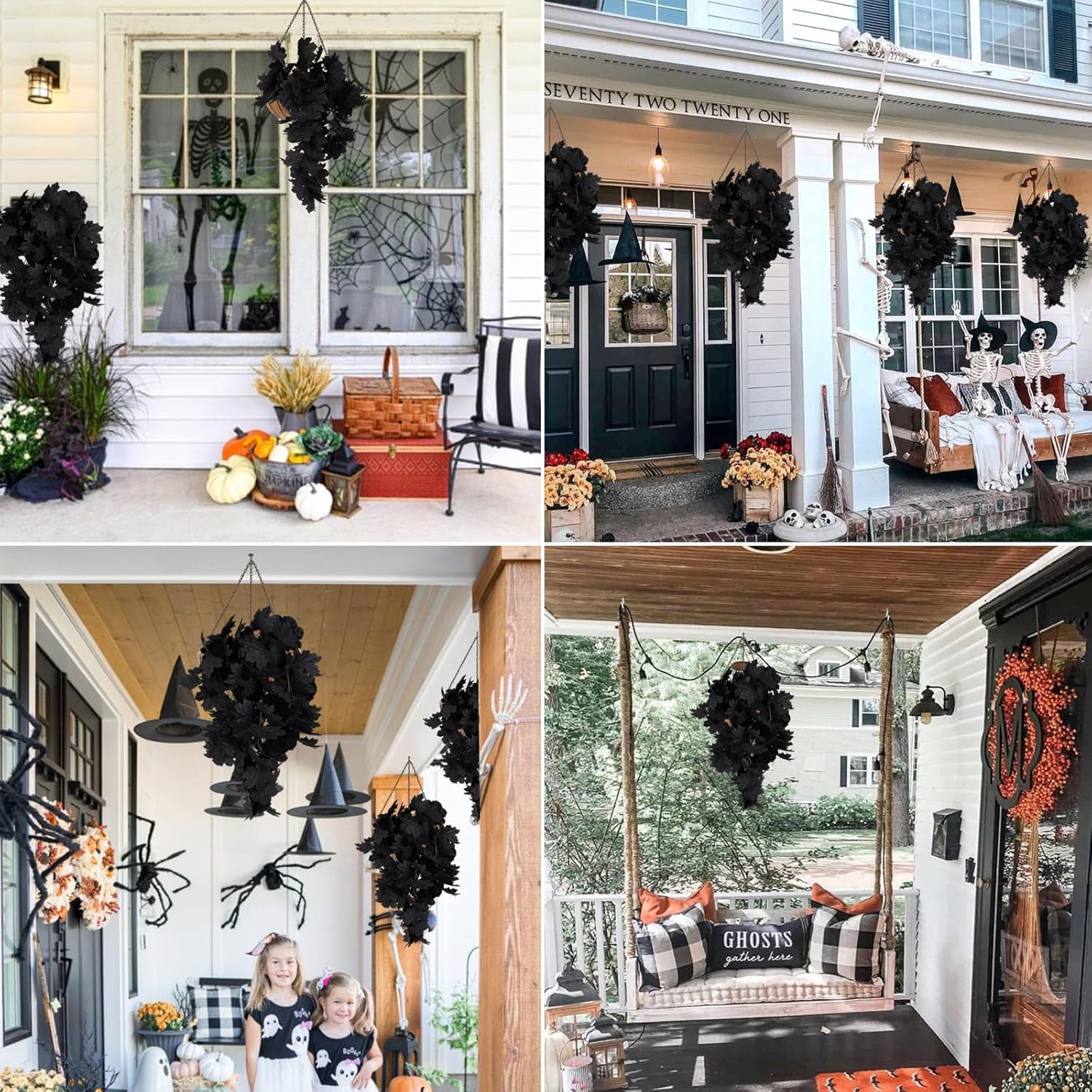 RECUTMS Black Maple Leaf Garland 2PCS Artificial Hanging Fall Halloween Maples Leaves Swag Plants 2.5ft Faux Silk Autumn Garlands for Indoor Outdoor Thanksgiving Party Home Room Fireplace Patio Decor-VerdiqueGarden