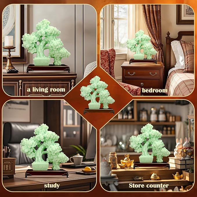Top Resin Money Tree, Artificial Bonsai Tree, Handcrafted, Premium Quality, Feng Shui Gift for Abundance Luck and Success (Green)-VerdiqueGarden