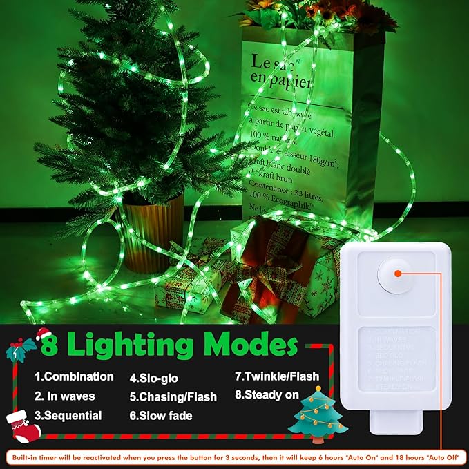 200ft LED Rope Lights Outdoor, 1440 LED Flexible Tube Lights with 8 Modes, Waterproof LED Rope Lighting for Outside, Garden, Patio, Bedroom, Party, Pool, Fences, Indoor Outdoor Decoration (Green)-VerdiqueGarden