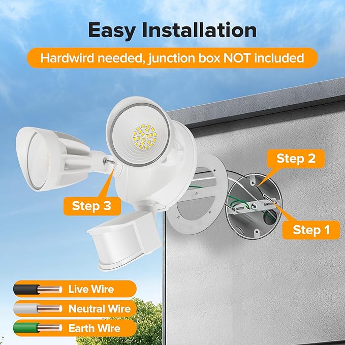 UME LED Security Light Motion Sensor Outdoor Lights, 27W 3000LM, 5000K, IP65 Waterproof, Dusk to Dawn, 2 Head Motion Detector Flood Light for Outside, Garage, Yard (White)-VerdiqueGarden