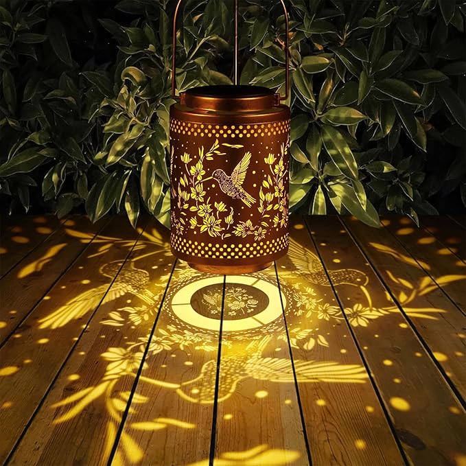 Hummingbird Solar Lanterns Garden Decor Birthday Mothers Day Gifts for Mom Women Metal Hanging Solar Lights Waterproof Outdoor Decoration for Outside LED Lanterns for Yard Lawn Patio Deals-VerdiqueGarden