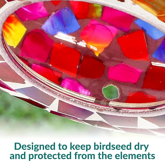 Sunnydaze 6-Inch Glass Mosaic Hanging Bird Feeder for Outdoors - Fly-Through Wild Bird Feeder - Crimson Mosaic-VerdiqueGarden