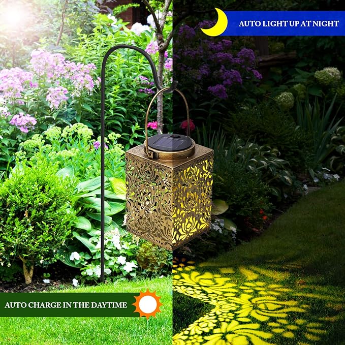 2 Pack Solar Lanterns Outdoor Waterproof - Metal Solar Garden Lights for Patio Porch Yard Garden Decor, Christmas Birthday Gifts for Women (Bronze)-VerdiqueGarden