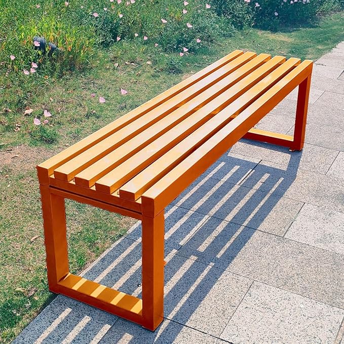 Weatherproof Metal Dining Bench, Outdoor Bench Backless Patio Bench 2-Person Farmhouse Bench Garden Bench for Kitchen, Living Room, Entryway(Orange,40in)-VerdiqueGarden