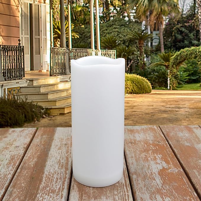 7" Outdoor Battery Operated Candle Waterproof Led Pillar Lights Flickering Flameless Candles with Timer Realistic Fake Electric Pillars for Lantern Garden Wedding Halloween Christmas Decorations,White-VerdiqueGarden